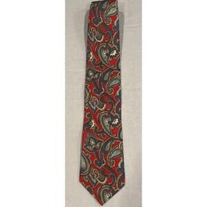 VTGPIERRE BALMAIN Men Necktie Red Paisley 100% Italian Silk Designer Holiday Dad